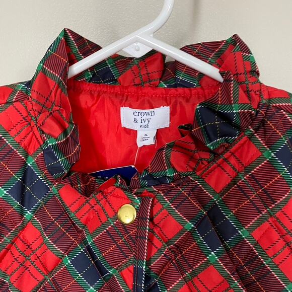 NWT Crown & Ivy Girls Plaid Puffer Vest Tartan Christmas Holiday Vest Red XL - Picture 5 of 10